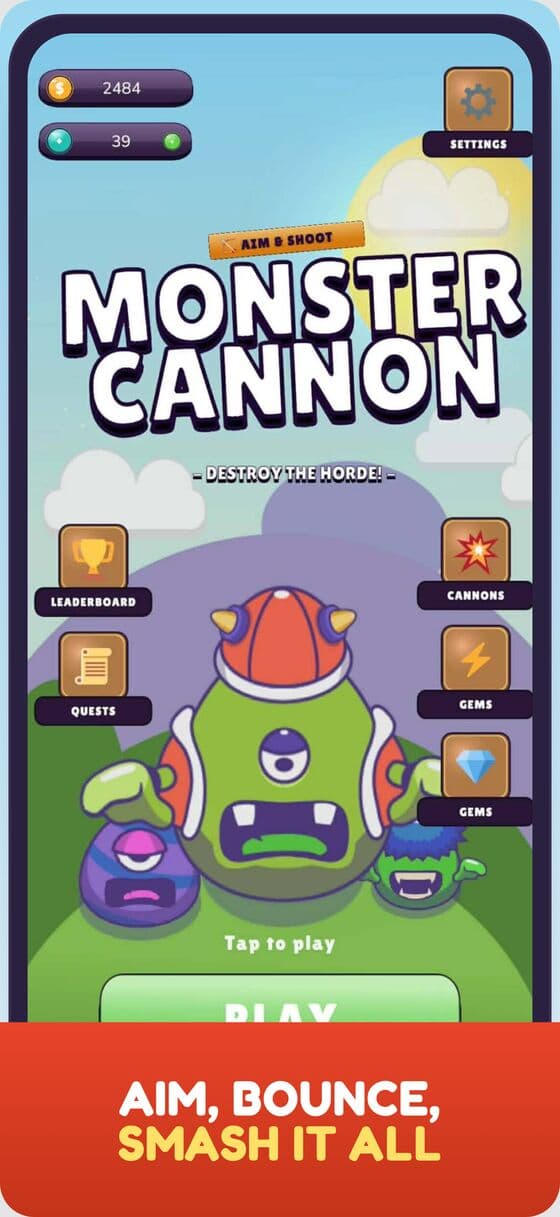 Monster Cannon home screen — smash the horde