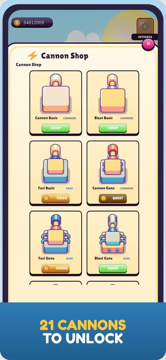 Cannons to unlock in the shop
